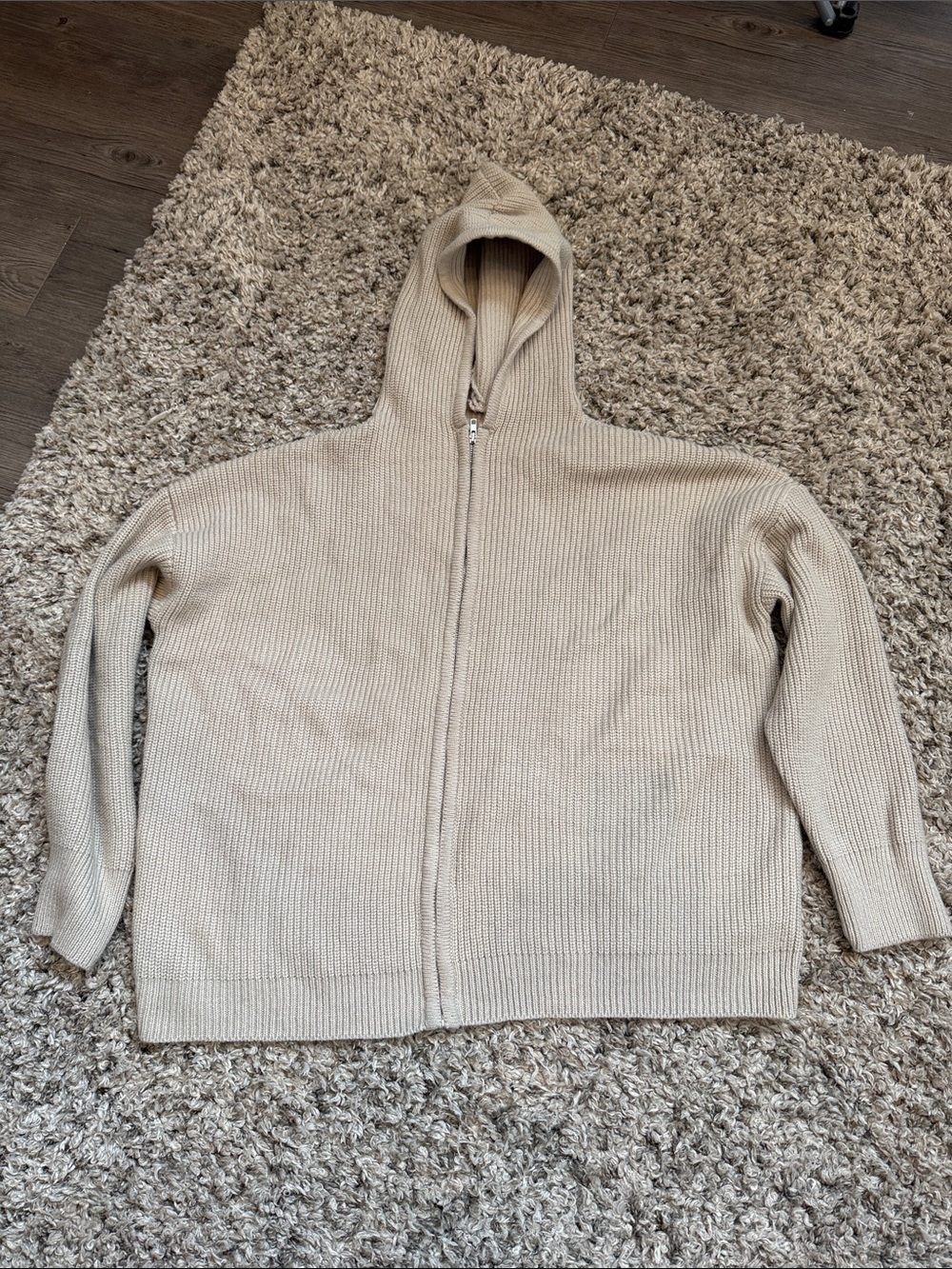 Hooded Zip Sweater - Cream